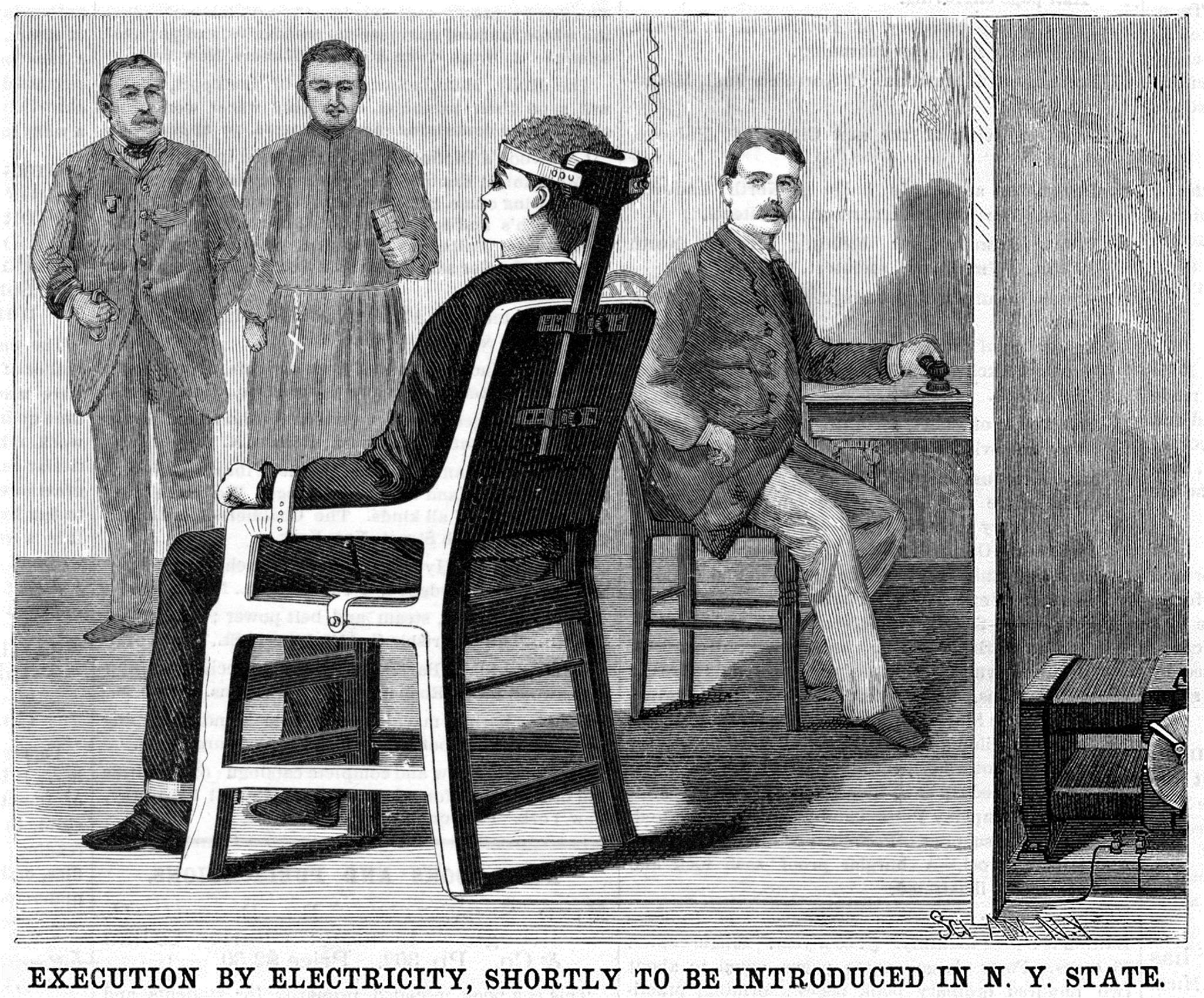 Illustration of the electric chair from Scientific American, 1888